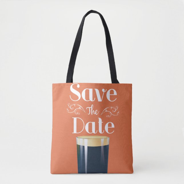 Save The Date Vintage Pint Drink Tote Bag (Front)