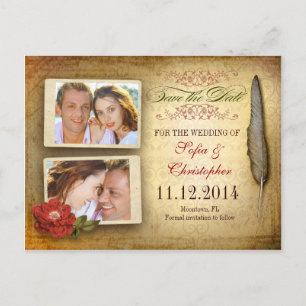 save the date vintage postcard with photos