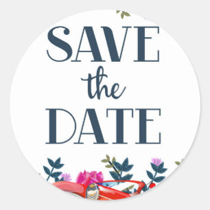 Save The Date Vintage Red Car Classic Round Sticker
