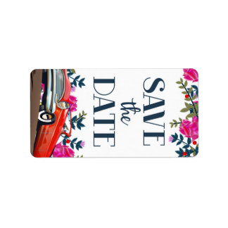 Save The Date Vintage Red Car Label