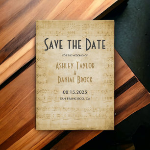 Save The Date Vintage Retro Old Sheet Music Note Rustique Mariag