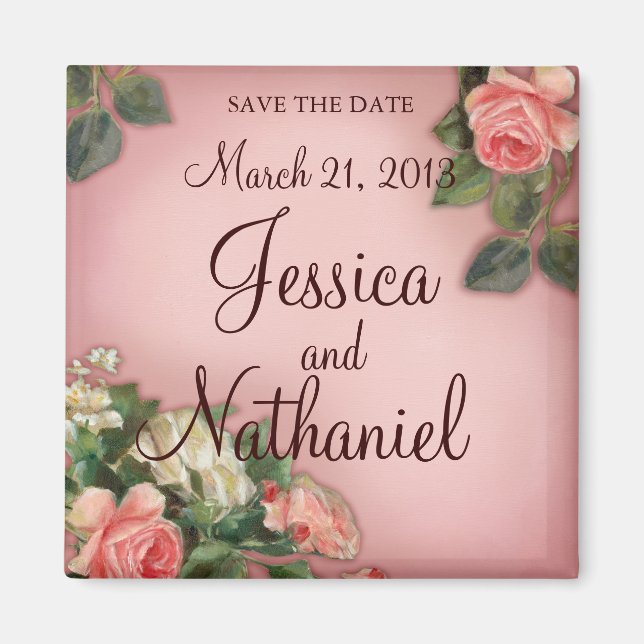 Save the Date Vintage Roses Magnet (Front)