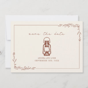 Save The Date Vintage Rustique Lanterne Mariage Terracotta Sauve