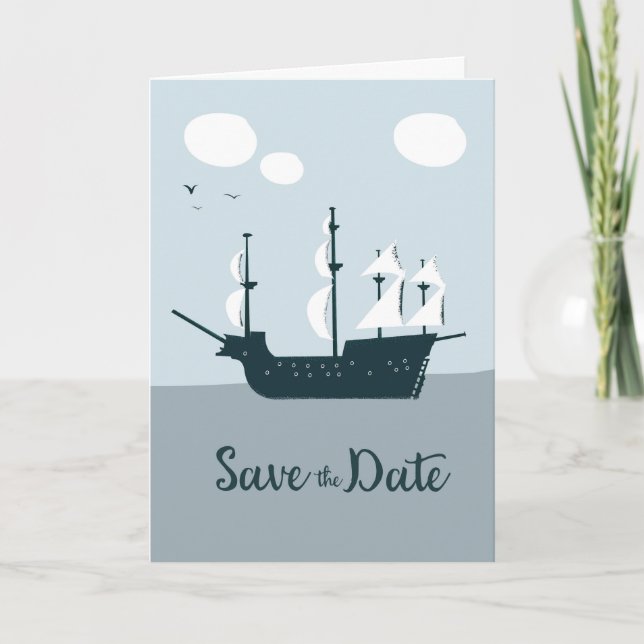 Save The Date Vintage Sailship Note Card (Front)