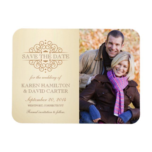 Save the Date Vintage Scrolls Photo Magnet (Horizontal)