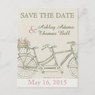 Save the Date Vintage Tandem Bicycle Announcement Postcard