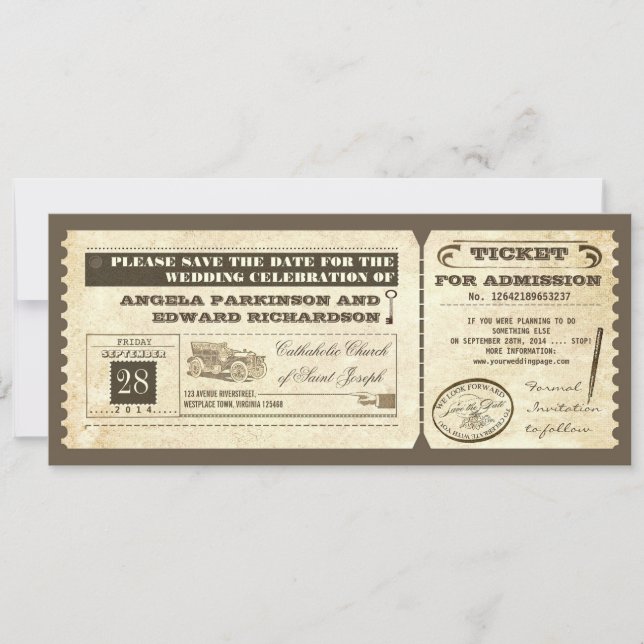 save the date vintage tickets design (Front)