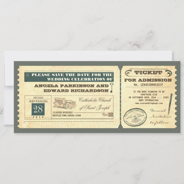 save the date vintage tickets design (Front)