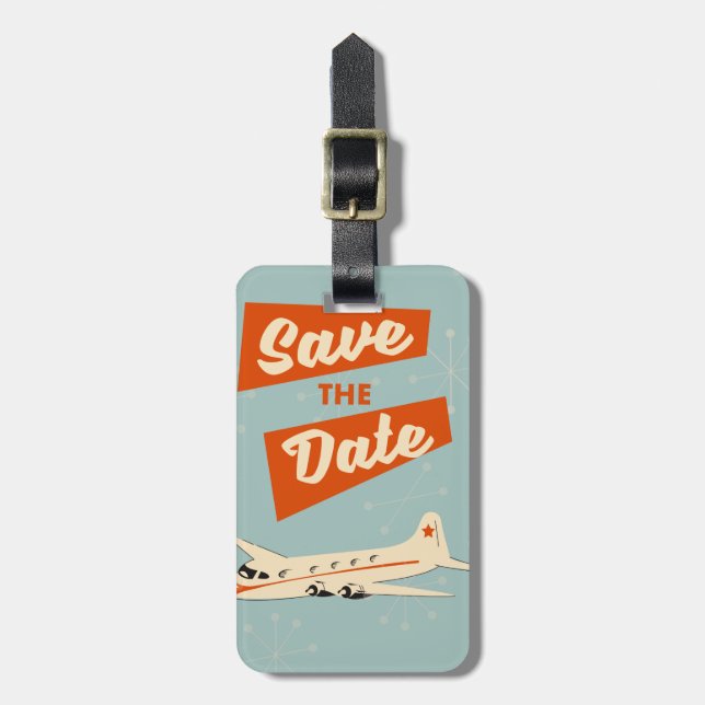 Save the Date vintage travel poster Luggage Tag (Front Vertical)