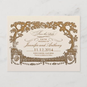save the date vintage trees typographic postcards