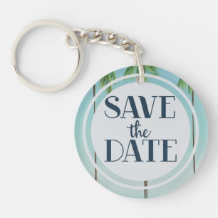 Save The Date Vintage Tropical Palms Keychain