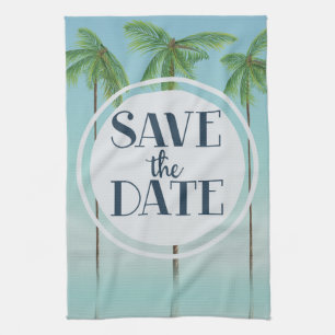 Save The Date Vintage Tropical Palms Kitchen Towel