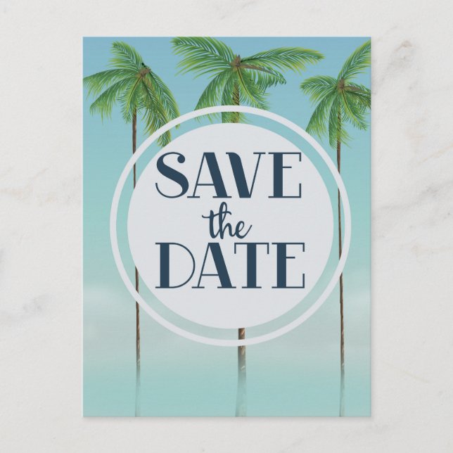 Save The Date Vintage Tropical Palms Postcard (Front)