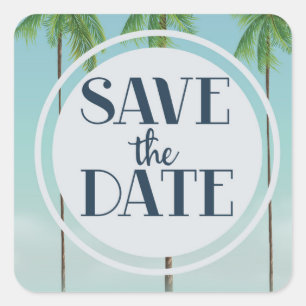 Save The Date Vintage Tropical Palms Square Sticker