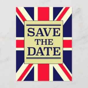 Save the Date Vintage Union jack Postcard