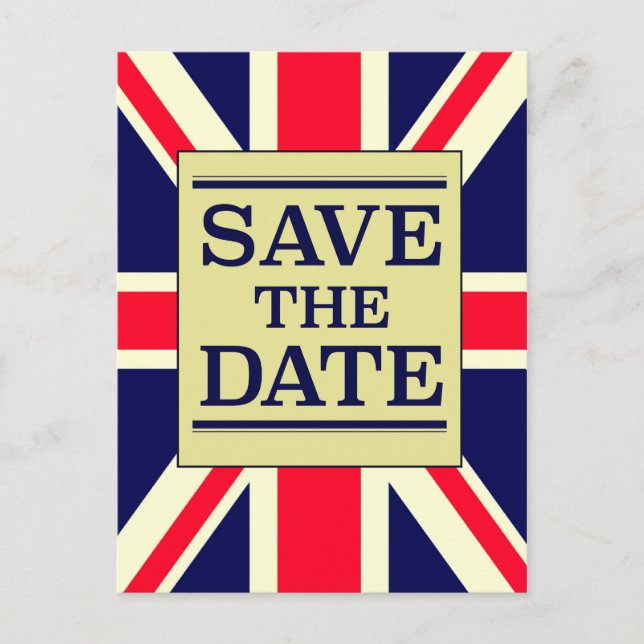 Save the Date Vintage Union jack Postcard (Front)