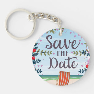 Save The Date Vintage Vintage Beach and Deckchair Keychain