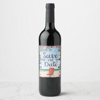Save The Date Vintage Vintage Beach and Deckchair Wine Label