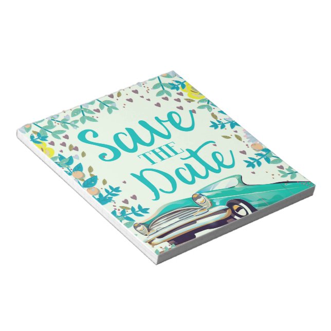 Save The Date Vintage Vintage Classic Car. Notepad (Angled)