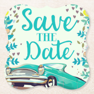 Save The Date Vintage Vintage Classic Car. Paper Coaster