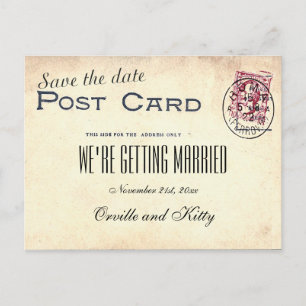 Save The Date Vintage Wedding Announcement Postcard