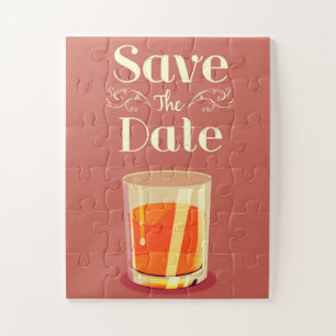Save The Date Vintage Whiskey Drink Jigsaw Puzzle