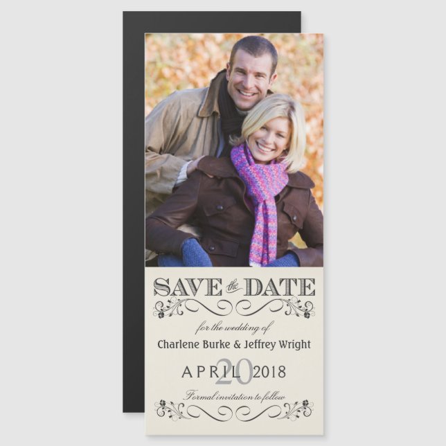 Save the Date Vintage White Wedding Photo Invite (Front/Back)