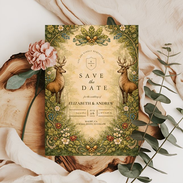 Save The Date Vintage Woodland Deer Wedding (Créateur téléchargé)