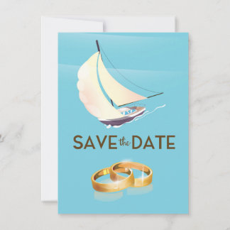 Save the Date vintage yacht and wedding rings Invitation
