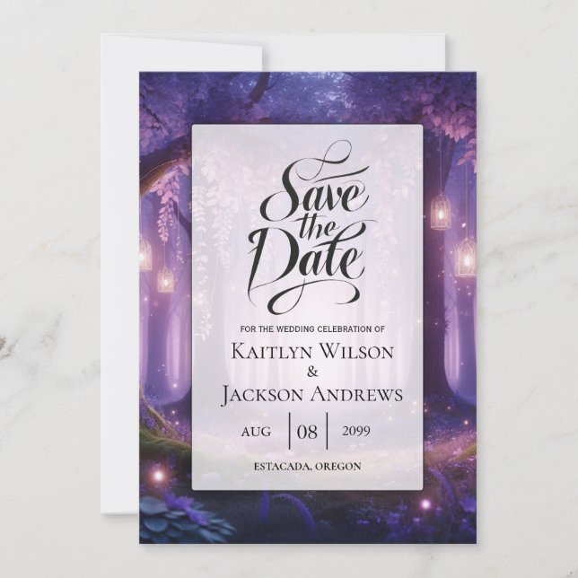 Save The Date Violet à minuit Mariage de forêt enchantée (Devant)