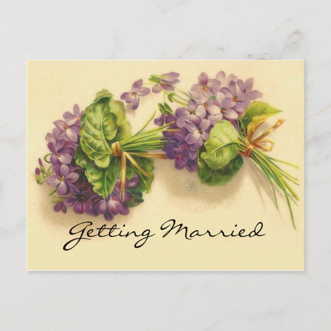 Save the Date Violet Bouquets Announcement Postcard (Front)