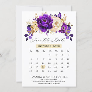 Save The Date Violet Or Royal Pourpre Or Calendrier Sauvegarder 