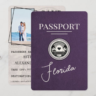 Save The Date Violet Purple Florida Passeport Enregistrer La Dat