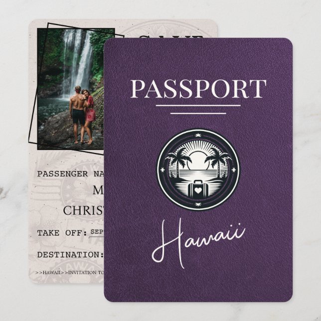 Save The Date Violet Purple Hawaii Passeport Enregistrer La Date (Devant / Derrière)