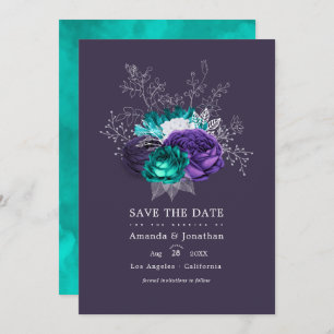 Save The Date Violet rustique et Mariage floral Turquoise