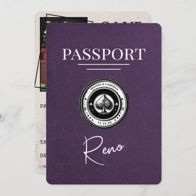 Save The Date Violet Violet Reno Passeport Enregistrer La Date (Devant / Derrière)