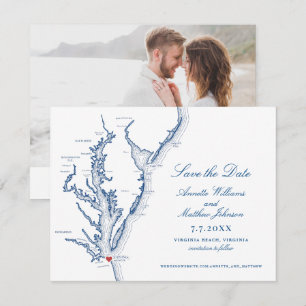 Save The Date Virginia Beach Wedding Elegant Navy Map