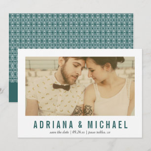 Save The Date Vision vintage Photo Motif moderne   Sarcelle