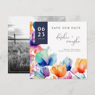 Save The Date Vivid Aquarelle Fleurs & Photo Enregistrer La Date