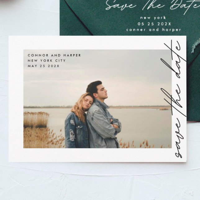 Save The Date Voies latérales QR Code Simplement Élégant Texte P (Créateur téléchargé)