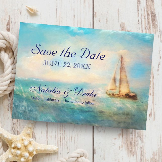Save The Date Voilier en mer | Mariage aquarelle nautique (Créateur téléchargé)