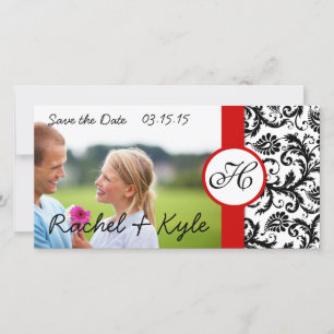 Save The Date Votre photo Black Damask Red Trim Enregistrer la d