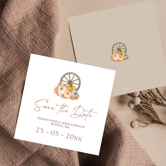 Save The Date Wagon Wheel Rustic Mariage d'automne Enregistrer L (Rustic Autumn Fall Harvest Pumpkins Wedding Save The Date)