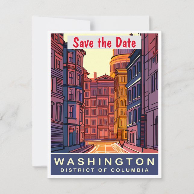 Save The Date Washington D.C., Couleurs Vives, (Devant)