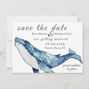Save The Date Watercolor Baleine à bosse Mariage de plage nautiq