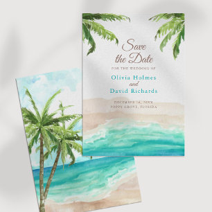 Save The Date Watercolor Beach et Palm Feuilles Sauvez la date