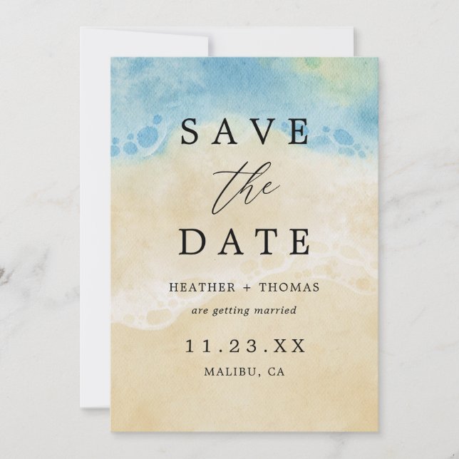 Save The Date Watercolor Beach Ocean Destination Mariage (Devant)