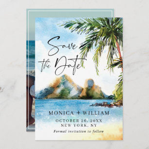 Save The Date Watercolor Beach Sea Palm Tree Photo