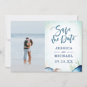 Save The Date Watercolor Beach Seashell Calligraphie
