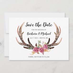 Save The Date Watercolor Deer Antlers Mariage campagnard bohème